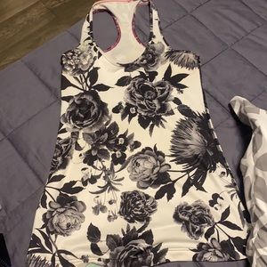 Black and white flowered LULULEMON racerback top